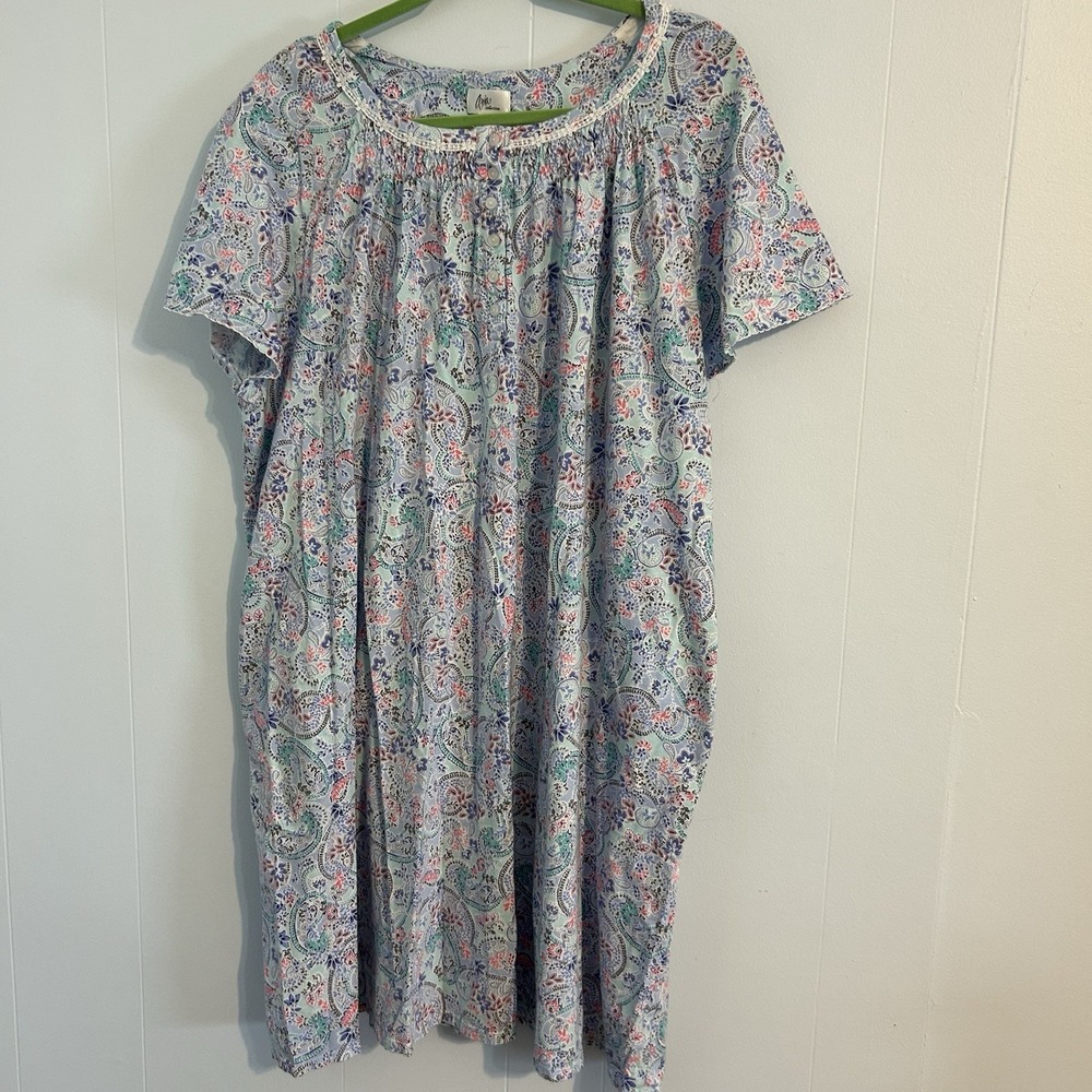 Aria Women's Cotton & Poly Raglan Sleeve Smocked Neck Sleepwear Gown 3X Floral